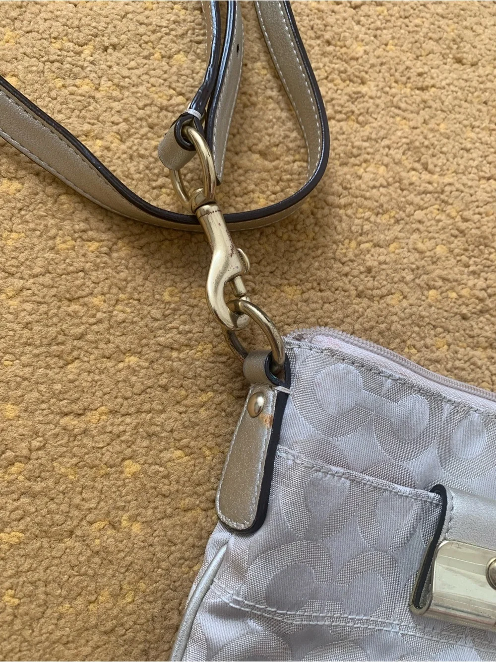 Coach Light Gray & gold Signature Crossbody Bag with Gold Hardware